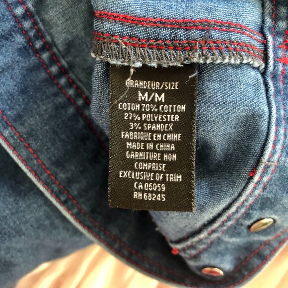 RARE Vintage Y2K AU COTON Brand Denim Jacket Women Size M Red Stitching Cotton - Picture 5 of 7
